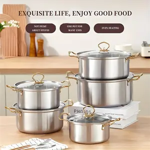 Stainless Steel Cookware Set for Induction Stove, Includes 5 Pots & Lids, Dishwasher Safe, Ideal for Home, Outdoor, Camping Use