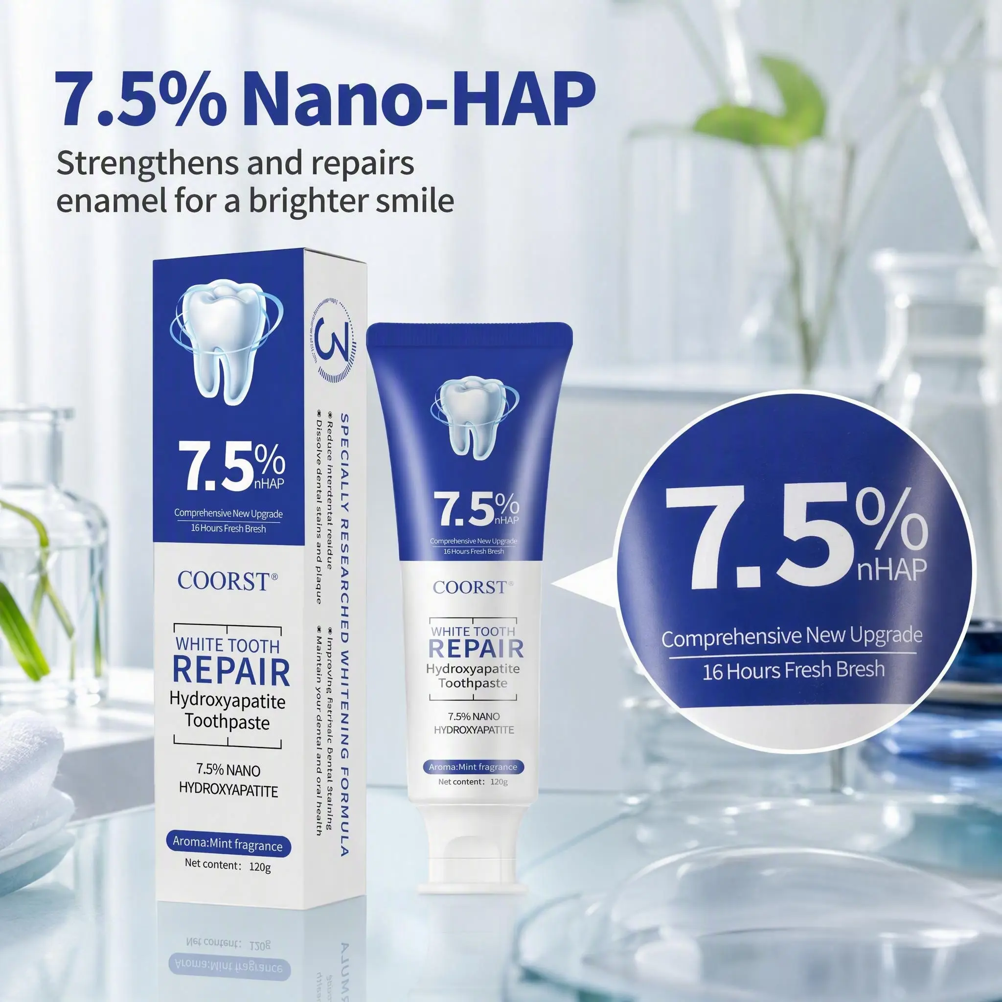 【3/2/1 PCS】 7.5% Nano Hydroxyapatite, Fluoride Free, Plastic Free, Eco & Travel Friendly - Remineralize with NHA Daily Toothpaste