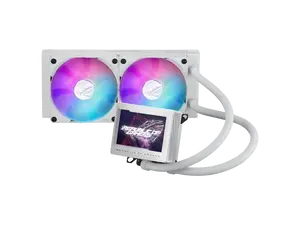 ASUS ROG Ryujin III 240 ARGB WHT all-in-one liquid CPU cooler with 240mm radiator. Asetek 8th gen pump, 2x magnetic 120mm ARGB fans (Daisy Chain design), 3.5” LCD display