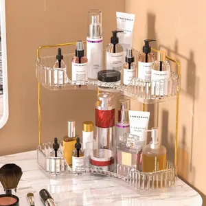 Corner Bathroom Counter Organizer Bathroom Countertop Shelf Makeup Organizer for Vanity Perfume Tray for Corner Storage 2 Tiers ,Corner Bathroom Organizer with Perfume Tray,White