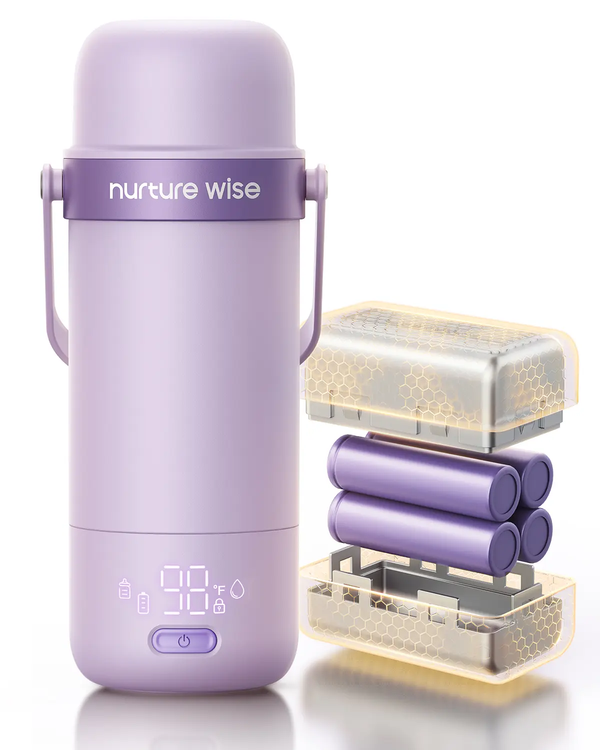 Nurturewise Portable Bottle Warmer, with Battery Protection Case & Built-in Sterilizer, IPX5 Water-Resistant, Triple-Leak Proof, Fast Heating, 18oz Capacity for Breast Milk & Formula