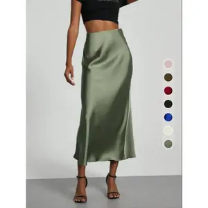 Women's solid color satin dress, elegant and fashionable work office business dress, all season women's clothingRAIMENTRY