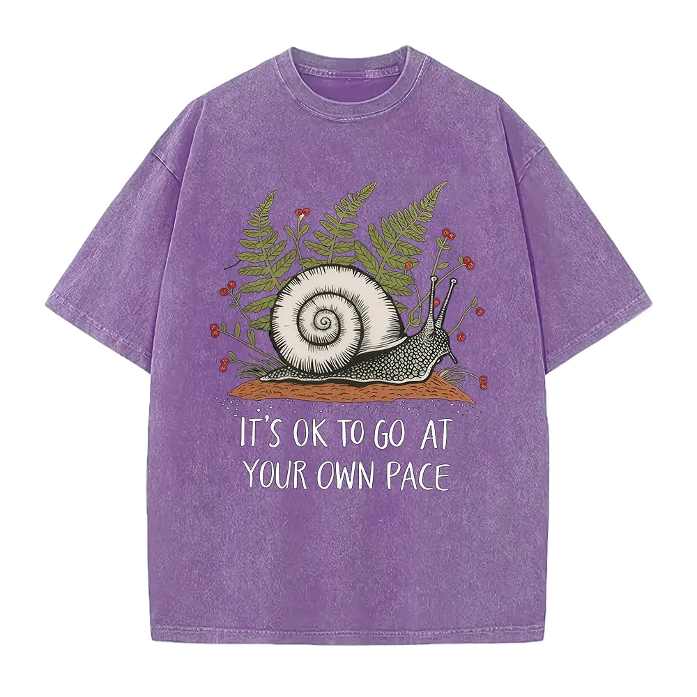 It's Ok To Go At Your Own Pace" Snail T-Shirt, Cute Garden Snail Tee, Motivational Casual Top For Women