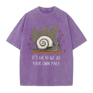 It's Ok To Go At Your Own Pace" Snail T-Shirt, Cute Garden Snail Tee, Motivational Casual Top For Women