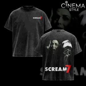 Scream 7 V2 Acid-Washed Cotton T-Shirt, Vintage Graphic Tee for Fans of the Series Scream, Top Streetwear Cotton Design for Men and Women, Unisex T-Shirt Hot