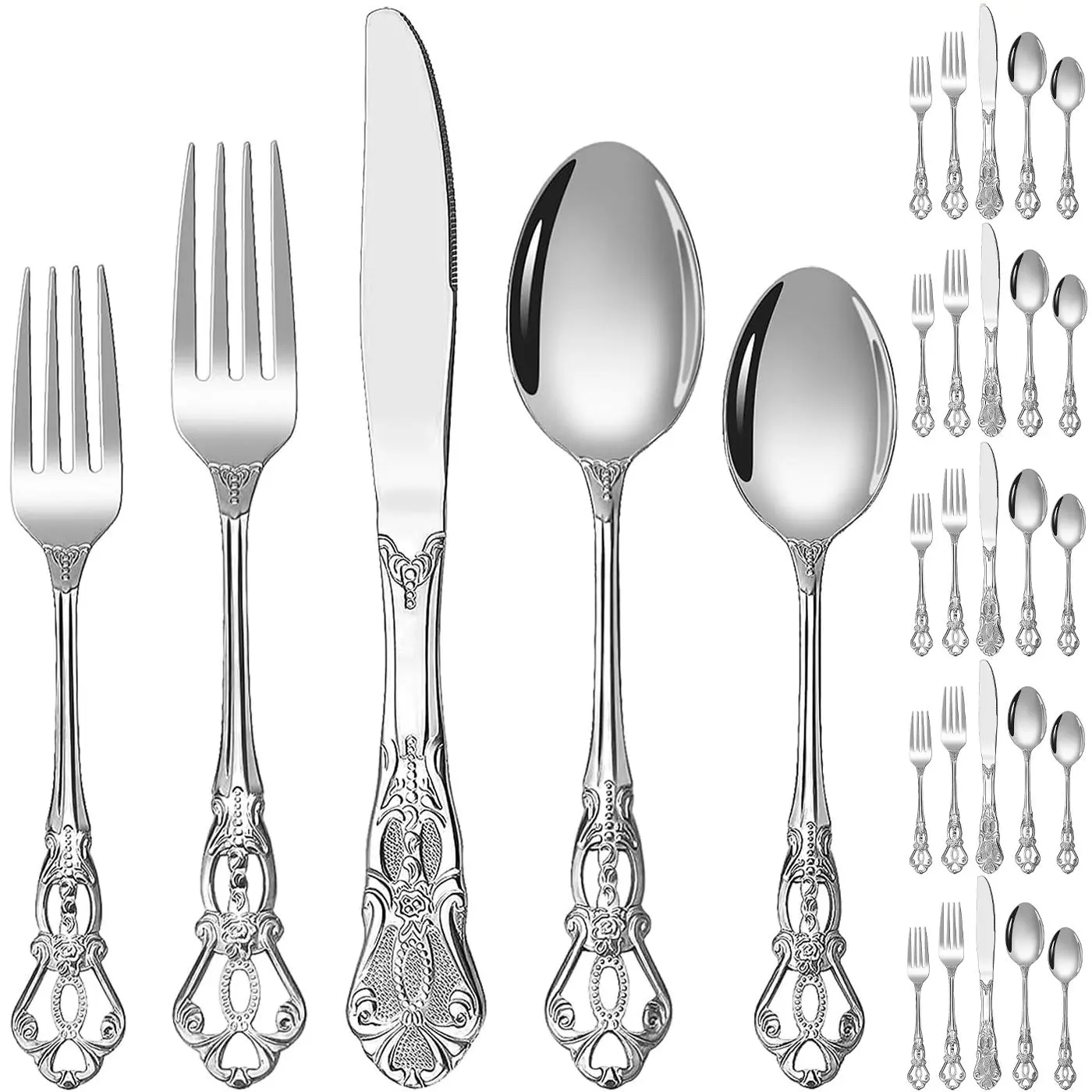 Stainless Steel Tableware Set, Luxury Retro Royal Tableware Set, Exquisite Silverware for Home Kitchen Restaurant Hotel, Dinnerware, Cutlery, Dinnerware Service Set, Tableware Dinnerware Sets