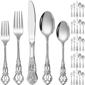 Stainless Steel Tableware Set, Luxury Retro Royal Tableware Set, Exquisite Silverware for Home Kitchen Restaurant Hotel, Dinnerware, Cutlery, Dinnerware Service Set