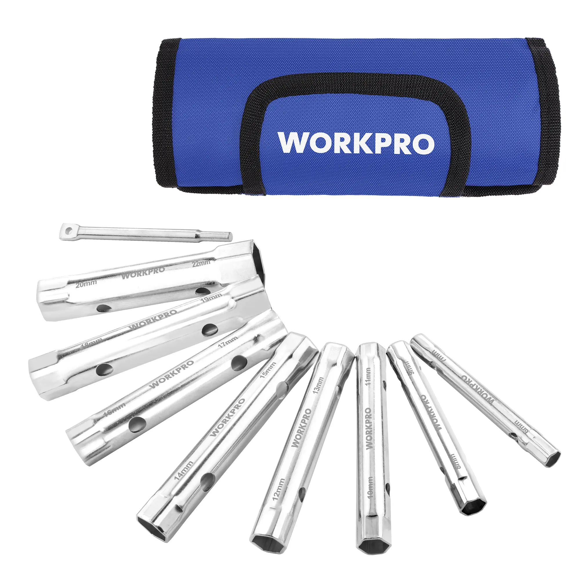 WORKPRO 9-Piece Shower Valve Socket Wrench Set with Bar Handle, Dual-Ended Socket Wrench for Bathroom Removal of Tub and Shower Valves, Home Plumbing Repairs, Double-Ended, Storage Bag
