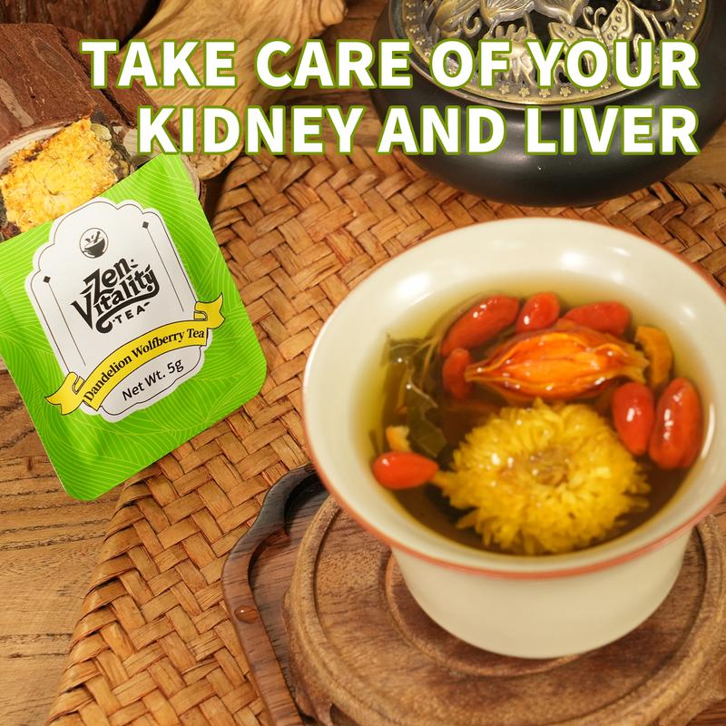 Dandelion Wolfberry Tea – Natural 7-Herb Blend, 15 Individually Wrapped 5g Pressed Tea Cakes