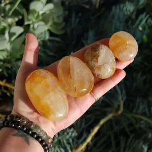 ONE Golden Healer Quartz Crystal Palm Stone, Madagascar
