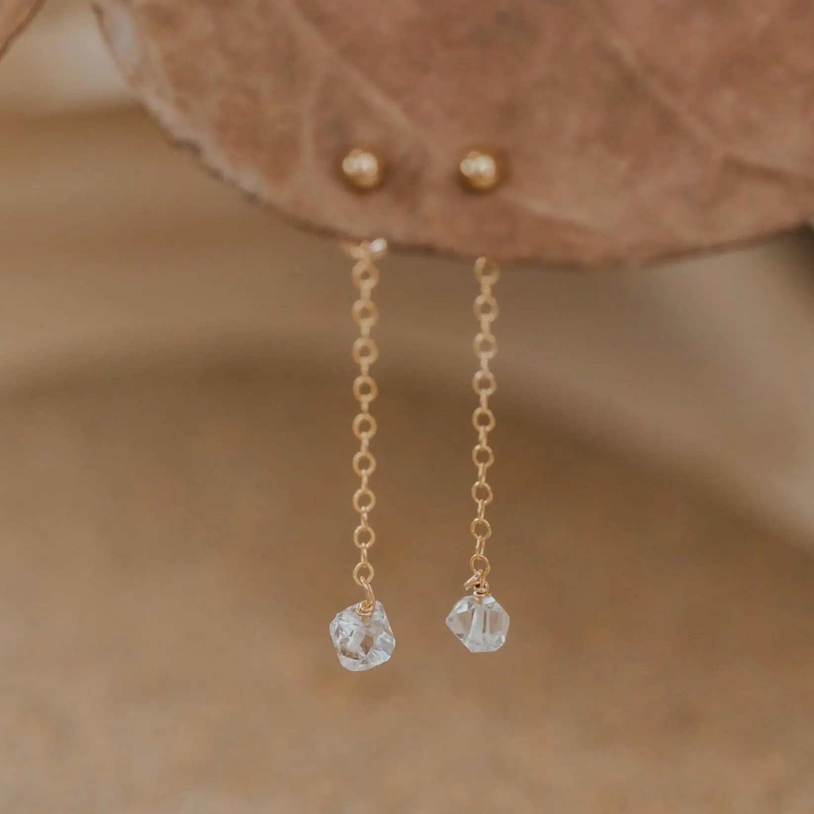 Hello Adorn Herkimer Diamond Backdrop Earrings - Any Occassion Dangling Stone Earrings - Women's Fashion Accessory