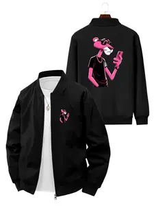 Trendy Fashion Men's Pink Panther Holding Phone Printed Jacket for Daily Casual Street Style and Outdoor Activities