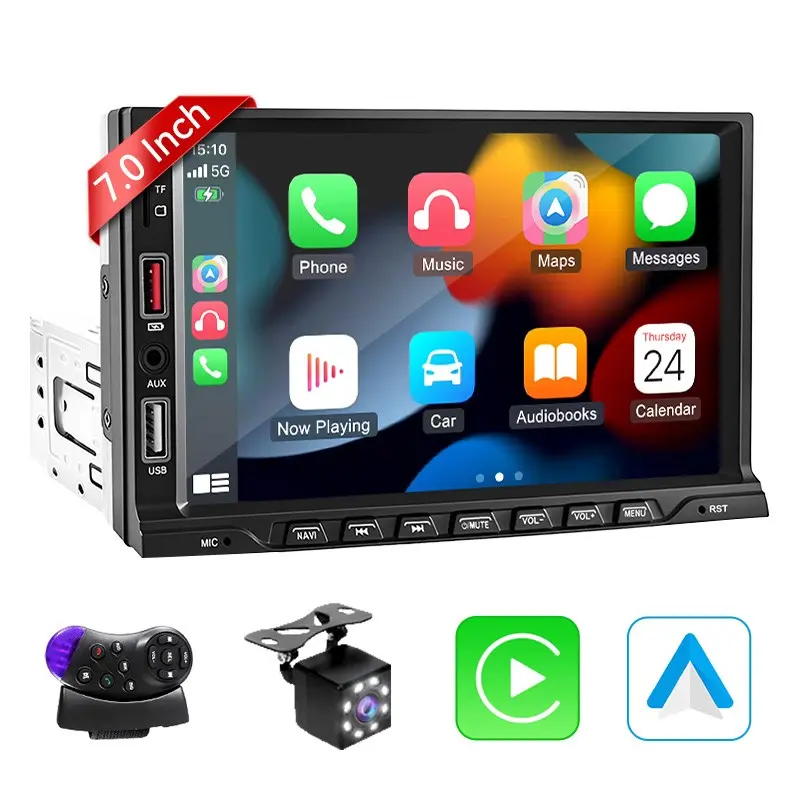 7 Inch Carplay Car Display, Supports Wired Apple Carplay, Android Auto, Rearview Camera, Bluetooth-compatible 5.0, USB, TF, Aux, Fm, 1 Din 12V Vehicle, Carplay Touchscreen