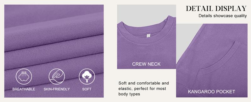 AUSELILY Women's Crewneck Hoodless Sweatshirt With Kangaroo Pocket Fleece Longsleeve Oversized Casual Style Shirt Lightweight Pullover 2025 Xmas Gift