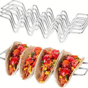 Stainless Steel Taco Holder Stand, Mexican Burrito Rack, Holds 4 Fajitas, Oven Safe, Dishwasher Safe, Ideal for Baking, Cooking, and Grilling