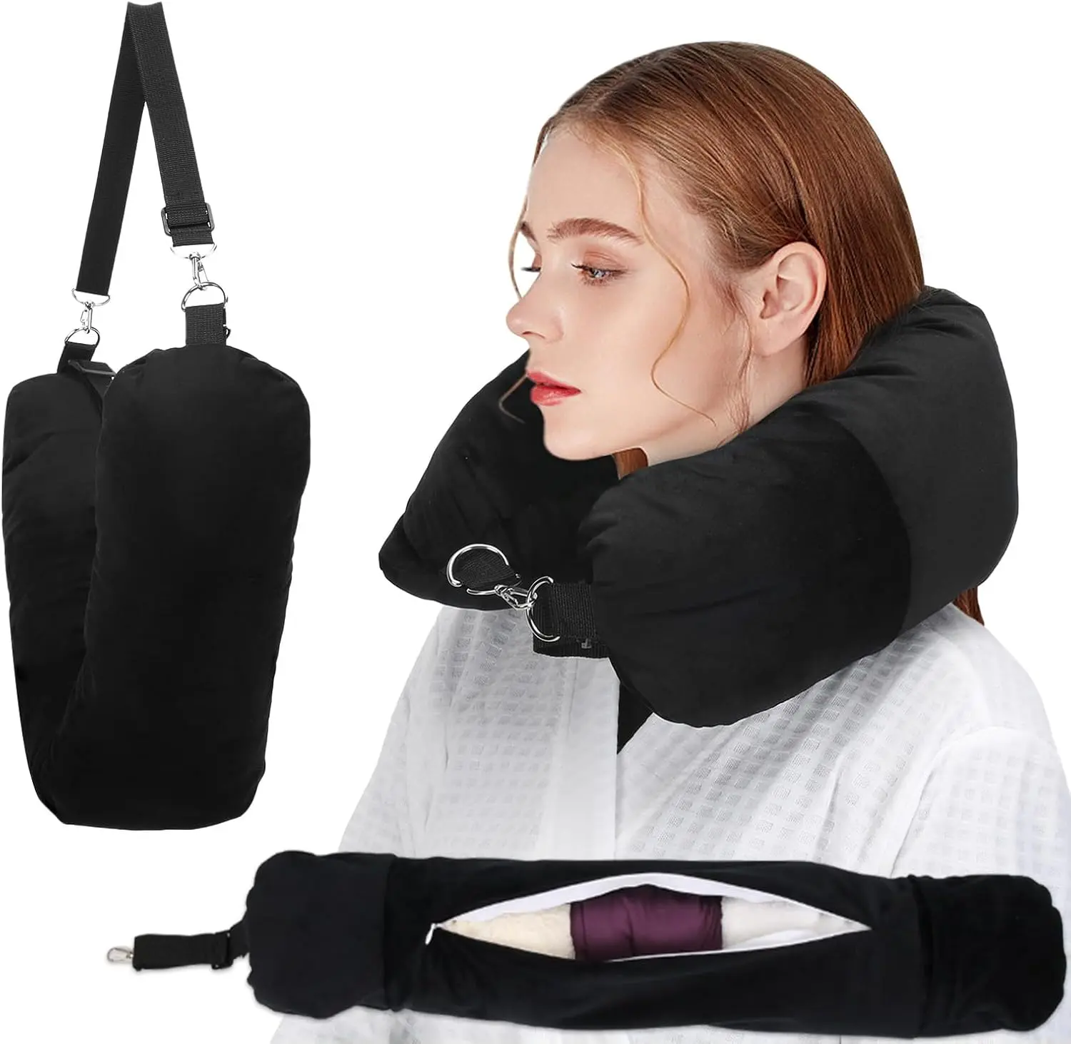 Stuffable Travel Pillow,  Neck Pillow for Travel, Travel Neck Pillow Stuffed with Clothes Storage - No Extra Baggage Fees, Fits 5+ Days of Travel