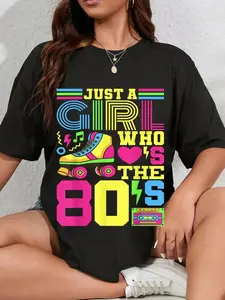 100% Cotton Unisex Just A Girl Who Loves The 80s Party 80s Outfit 1980s Costume Round Neck Short Sleeve T-Shirt Women's Men Graphic Tee