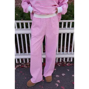 Dark Pink and White Big Striped Sweatpants