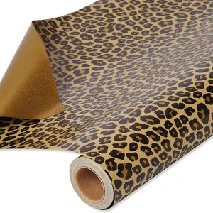 Greetings Reversible Wrapping Paper Jumbo Roll for Graduation, Birthdays and All Occasions, Leopard and Gold (1 Roll, 175 sq. ft.)