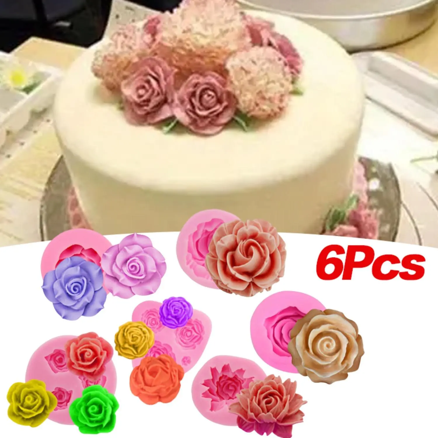 6 Pack Silicone Casting Molds with 3D Flower & Animal Shapes - Peony, Rose & Sunflower Molds for Resin Art, Soap & Candle Making