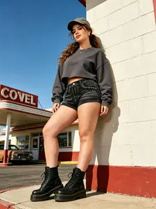 Y2K Low Rise Denim Shorts for Women Black Gray Vintage Washed Booty Shorts Rhinestone Paisley Embroidered Back Pockets Rivet Trim Front Pockets Slim Fit Hot Pants Festival Club Party Streetwear Summer Daily Outfits