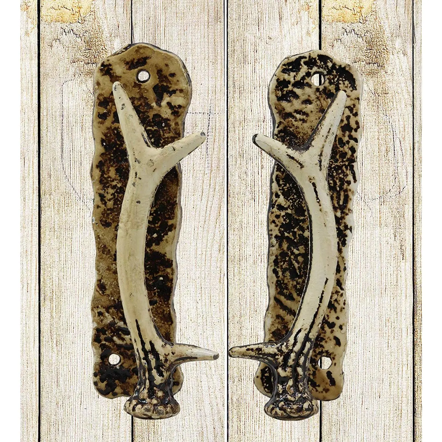 Ebros Set of 2 Western Rustic Deer Antlers Door Pull Handle Hardware Pack of 2 Left and Right Sides Decorative Accent 8" High for Barn Doors Entrance Main Cabin Lodge Country Home Antler Accent