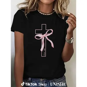 Coquette Pink Cross and John 3:16 Scripture T-Shirt, 100% Cotton, Unisex Crewneck