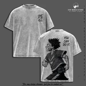 Deku Vintage Oversized Washed T-Shirt, Izuku Midoriya My Hero Academia Heavy Cotton Graphic Tee, Gritty Battle Mode Retro Anime Streetwear Unisex
