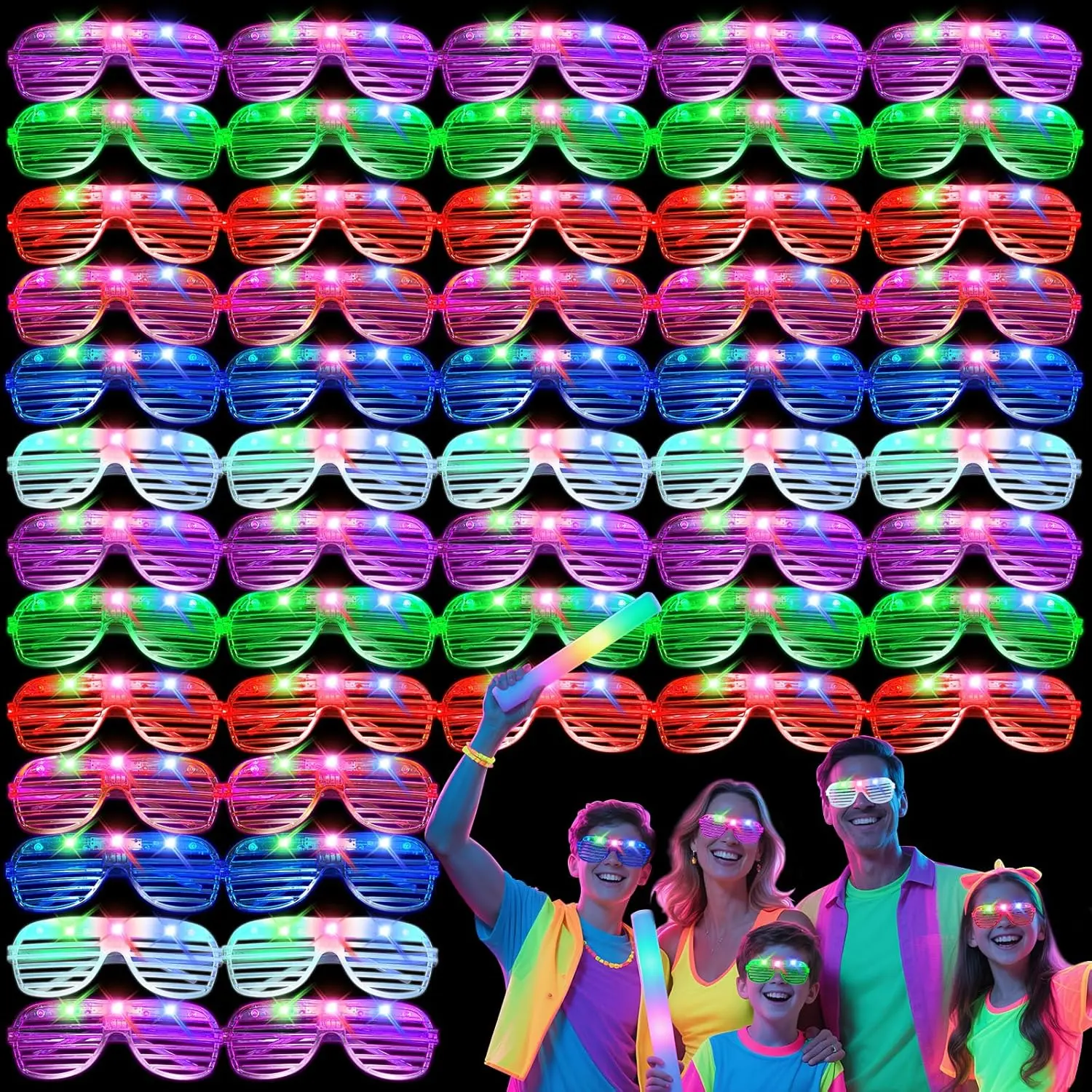 42 count LED Glasses,Light Up Glasses,Glow Glasses Glow In The Dark Party Supplies Suitable For /Adults, 3 Light up Modes, 6 Neon Colors Rave Party,Wedding, Birthday, Concert,  Year, Carnival