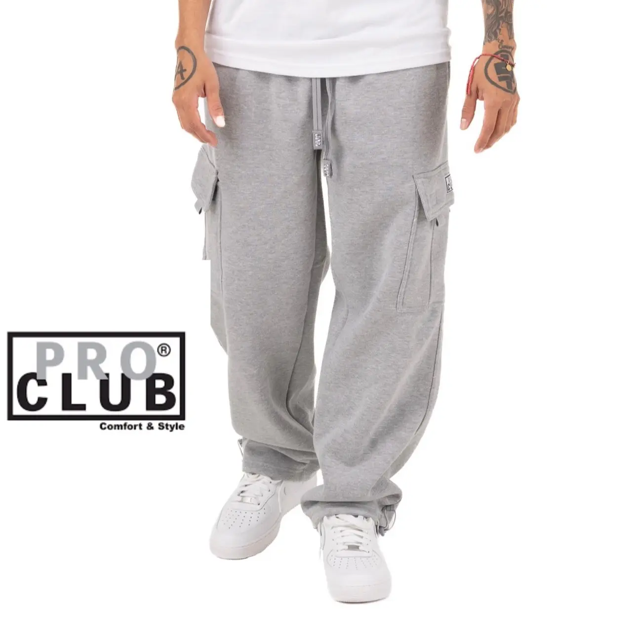 PRO CLUB Men's Heavyweight Baggy Oversize Cargo Sweatpants - Polyester-Fleece-Cotton Blend Fabric, Pocket-Equipped Menswear Loungewear