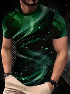 Men's Short Sleeve 3D Printed T-Shirt, Casual Slim Fit, Breathable Round Neck, Summer Fashion, Artistic Street Style