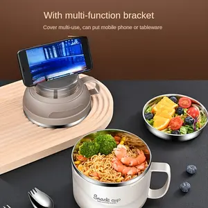 304 Stainless Steel Lunch Box with Lid, Double-Layer Anti-Scalding Design, Instant Noodle Bowl Bento Box, Portable for Dormitory Office, Drop-Resistant And Easy to Clean