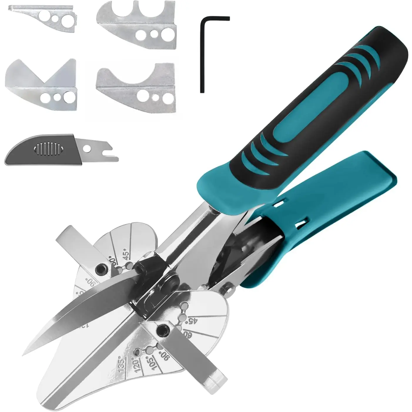 O'Shine Ratchet Miter Shears Expert for Angular  Molding Crafting , Quarter Round  Tool, 45-135 Degree Multi Angle PVC Miter Shear Trim  Hand Tool, w/Extra Four Anvils &