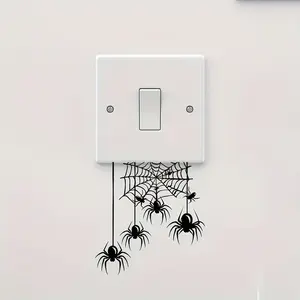 Halloween Spider Switch Sticker, Realistic Spider Web Design, Indoor Home Decor, Living Room, Bedroom, Party Supplies, Halloween Decoration