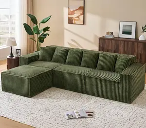 【SummerGarden】ONBRILL 112.6" L Shaped Boneless Sectional Couch - 3-Seater Corduroy Modern Upholstered Sofa, Fixed Arms, Memory Foam, Chaise, Minimalist Cloud Modular Design, No Assembly Required for Living Room | L Shaped Sofas