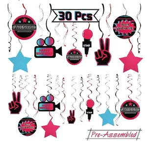 LINGTEER Tic Tok Music Party Decoration Kit - 30 Pcs Foil Ceiling Hanging Swirls Streamers Perfect for Music Happy Birthday Party Gift Decorations Sign.