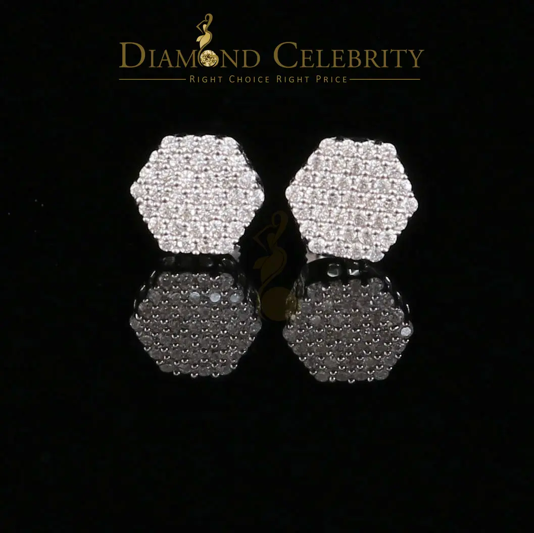 Diamond Celebrity’s 925 White Silver 0.74ct Screw Back Hip Hop Cubic Zirconia Women Hexagon Earrings