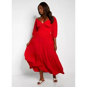 Dream Of Me Tiered Maxi A Line Dress - Red