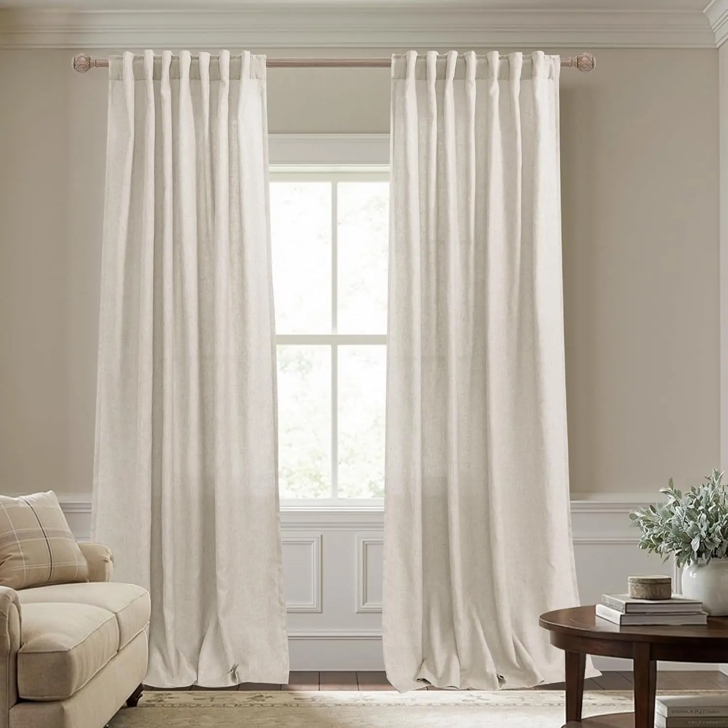 Tan Sheer Curtains 96 Inches Long Curtains for Cabin,Dark Beige Rustic Burlap Farmhouse Curtains for Living Room Bedroom 2 Panels Set
