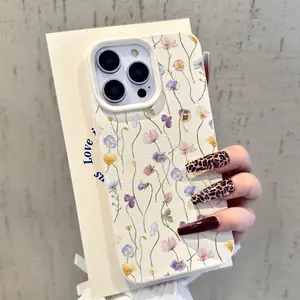 Spring Floral Leather Texture Phone Case for Samsung S24/s25 Series & Apple iPhone Models, Stylish Protective Cover
