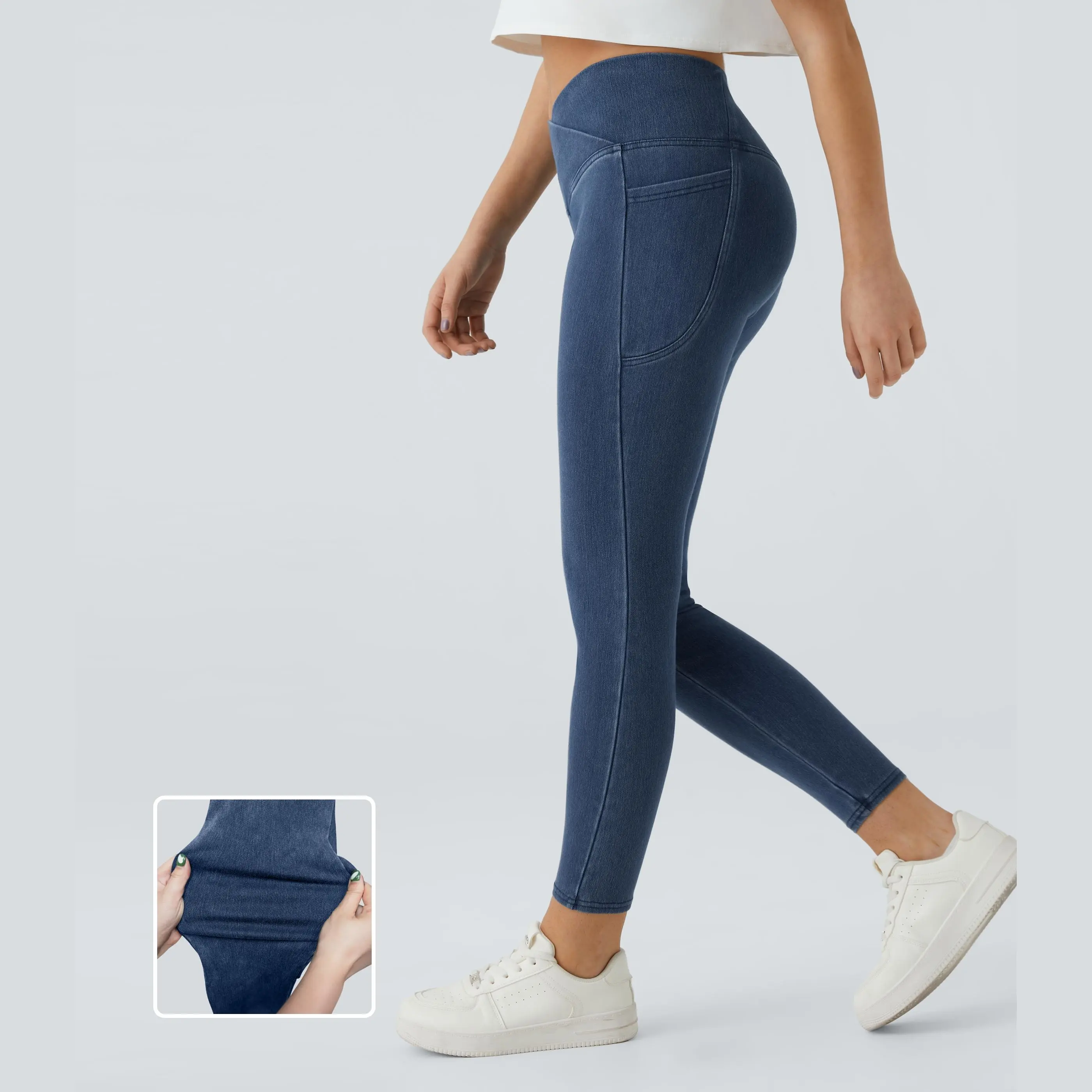 Halara Flex Crossover Pocket Washed Denim Work Leggings Halara Flex Crossover Pocket Washed Denim Work Leggings