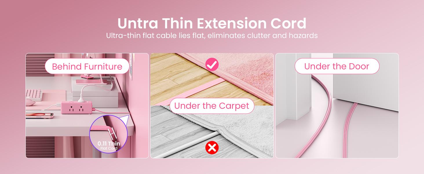 HONIZER Flat Plug Power Strip Surge Protector with 6 Outlets & 3 USB Ports (1 USB-C), 10FT/15FT Extension Cord for Home, Office, Desk, Dorm Room