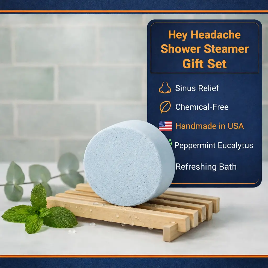 Sandbar Suds Hey Headache Shower Steamer 3pk Peppermint Eucalyptus Fragrance for Sinus Relief Body Care Set Handmade in USA Refreshing & Chemical-Free
