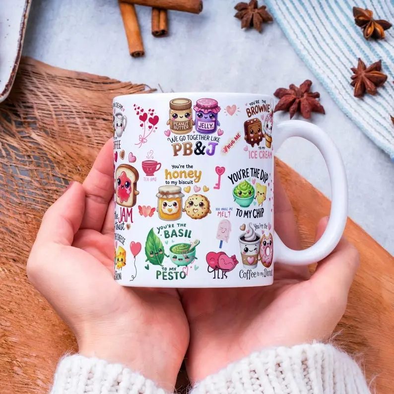 Kawaii Funny Food Pun Mug, 11oz & 15oz Funny Coffee Mug, Couples Valentine Cup, You’re the Jam to My Toast