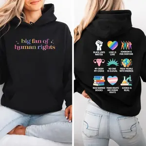 Two Sides Hoodie, Big Fan Of Human Rights, Unisex Sweater Pullover Tee, Social Justice Gift For Activist, Rainbow Lgbt, Human Rights Top