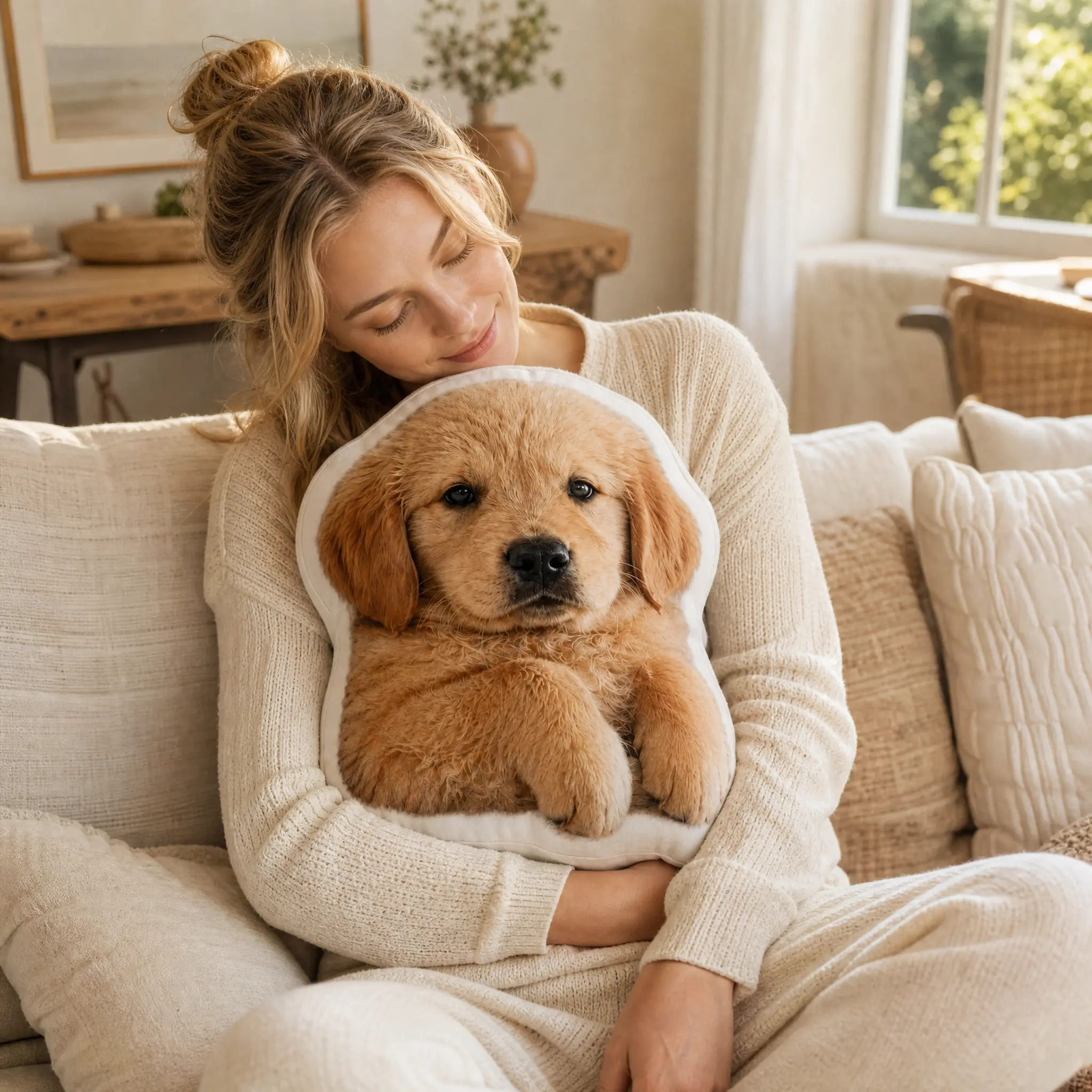Personalized Golden Heart-Shaped Velvet Comfy Cushion - 16in Flannel Cover, Multi-Size Option, Polyester Fill, Custom Pet Portrait Pillow, Double-Sided Printing, Skin-Friendly Soft Texture, Animal-Themed House Decor Gift for Birthdays