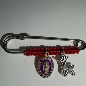 Pregnancy Protection Pin with Virgin of Guadalupe Charm and Stroller Charm