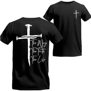 The Way, The Truth, The Life T-Shirt - Bold Cross Design with Inspirational Scripture, Relaxed Fit, Short Sleeve, Machine Washable - Menswear, Christian Apparelfect Gift Classic Cotton Casual Crewneck Womenswear Essential Streetwear Tshirt