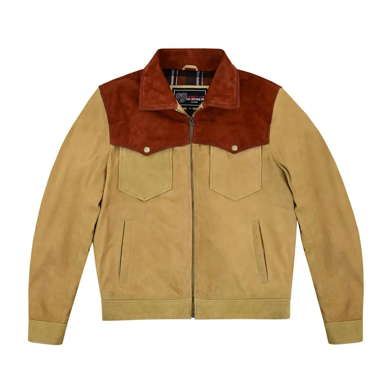 Men's Western Goat Suede Trucker Two-Tone Leather Jacket