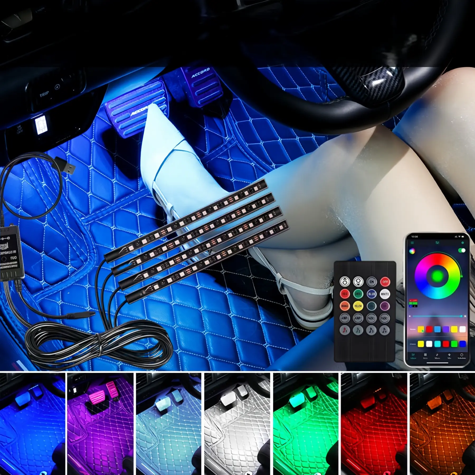 Car Footwell LED Atmosphere Light, RGB APP Control Music Rhythm Lamp ...